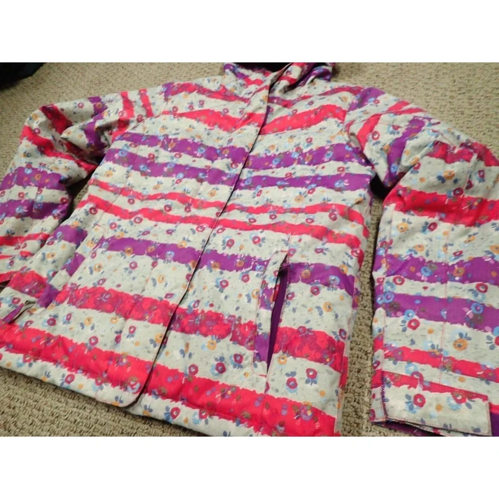 Roxy Snow Jacket Girls XL 16 Pink Purple Floral Stripe Excellent 10K‎ DryFlight